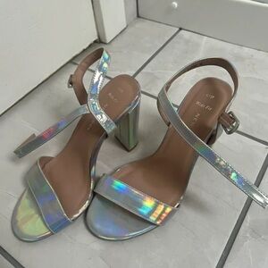 Iridescent Strappy Block Heels
